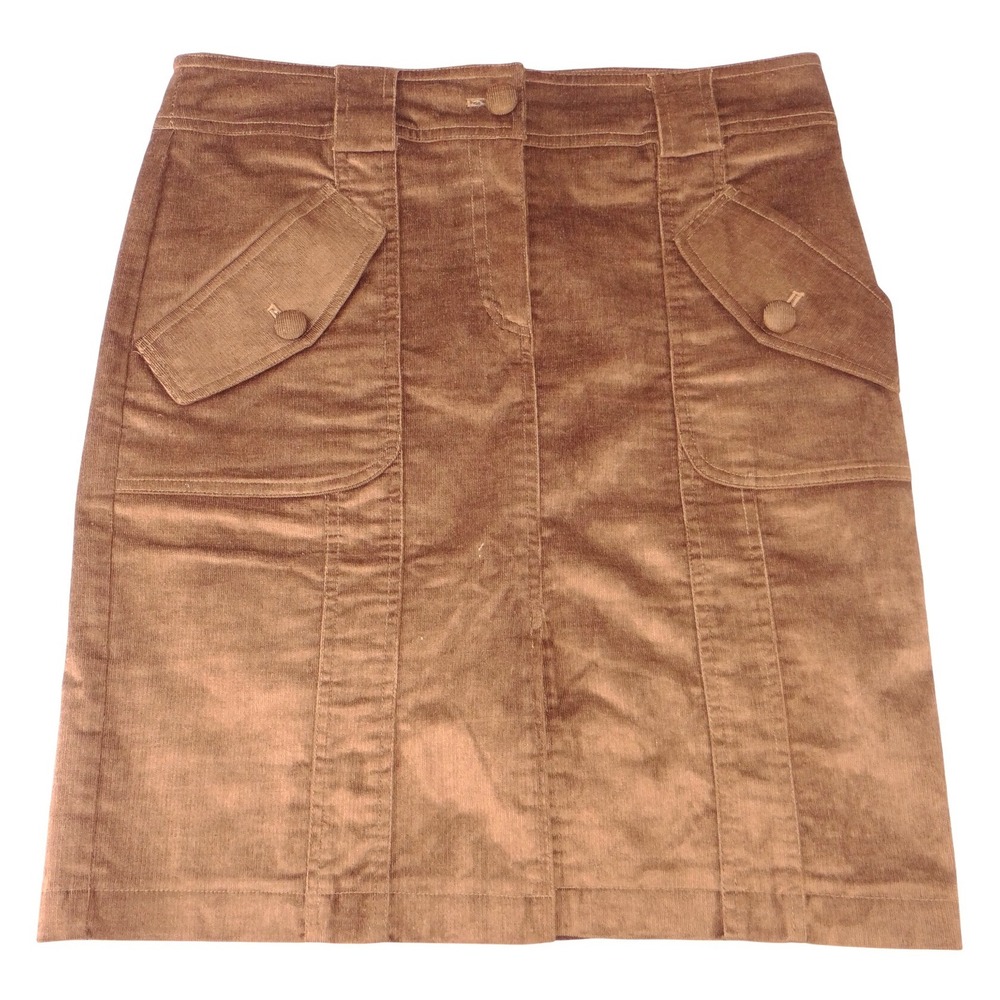 Cache Womens Brown Corduroy Utility Mini Skirt Size 8 Front Flap Pockets Stretch